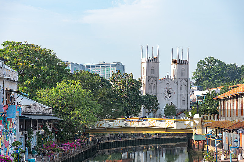马来西亚马六甲鸡场街与马六甲河沿岸街道图片素材