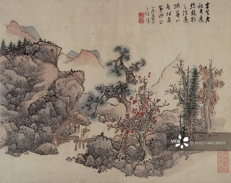 中国古代名人字画，明代，蓝瑛，仿古山水册图片素材