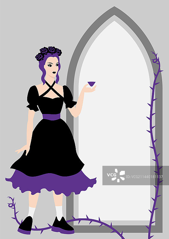 哥特风格的暗黑连衣裙女孩贺卡图片素材