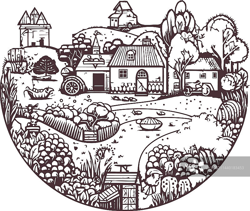 乡村小屋草甸场景图片素材