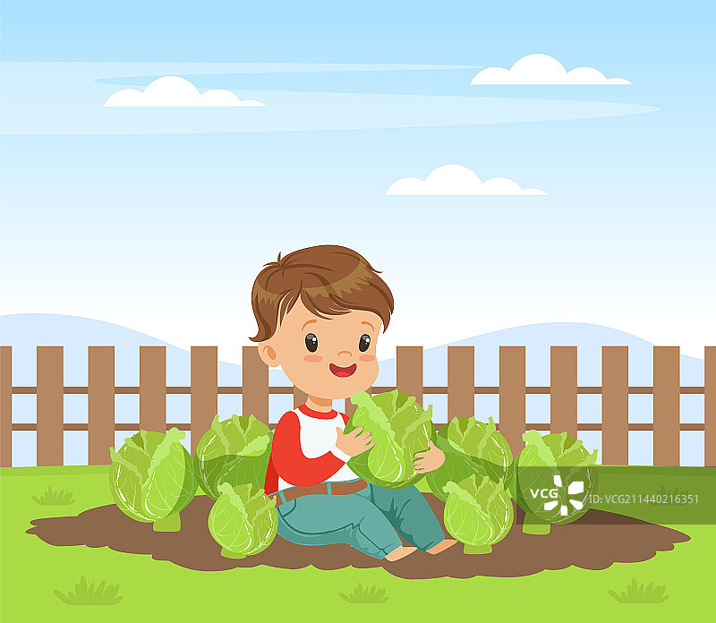 抱着卷心菜的可爱小男孩图片素材