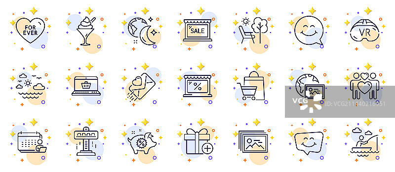 冰淇淋市场笑脸描边图标集图片素材