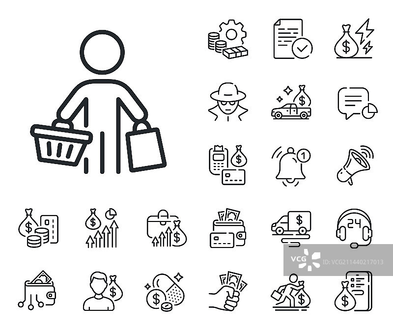 带购物车的买家线性图标图片素材