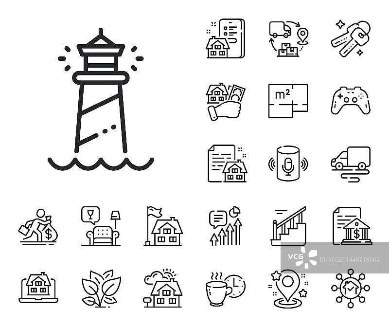 灯塔线性图标：探照灯塔标志图片素材