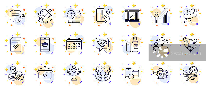 储蓄保险烧烤线性图标集图片素材