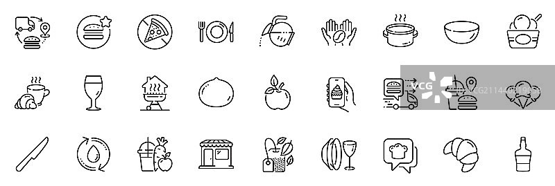 碗、果汁和餐刀图标包图片素材