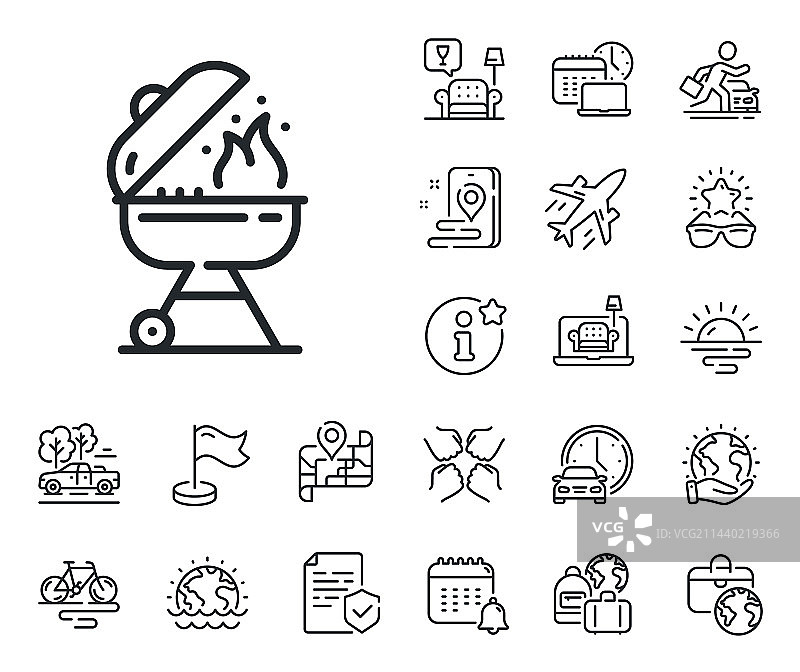 用于烹饪食物的烤架线条图标烧烤炉图片素材