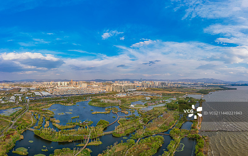 云南昆明斗南湿地公园 昆明滇池外海 呈贡区城市湿地生态美景图片素材