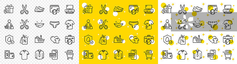 电视柜、钱包、钱和切割线图标轮廓图片素材