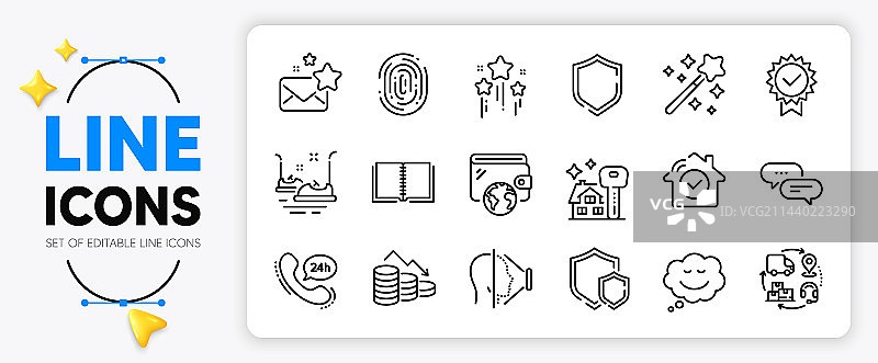 24小时服务钱包和房屋购买线性图标图片素材