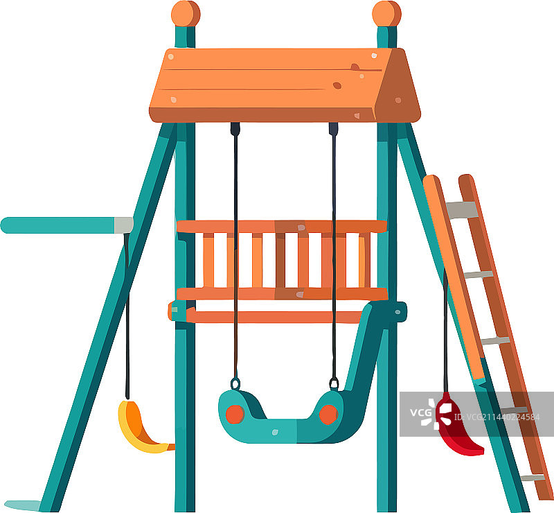 孩子在多色游乐设备上荡秋千图片素材