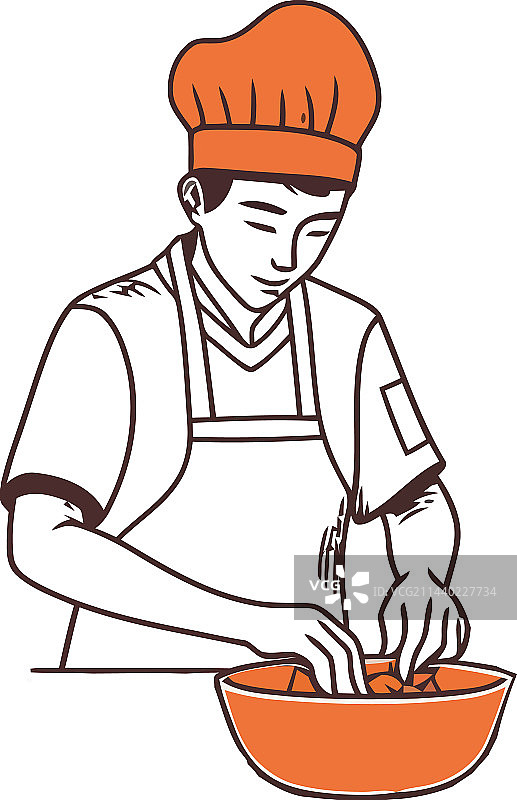 面带微笑的厨师拿着碗搅拌有机面粉图片素材