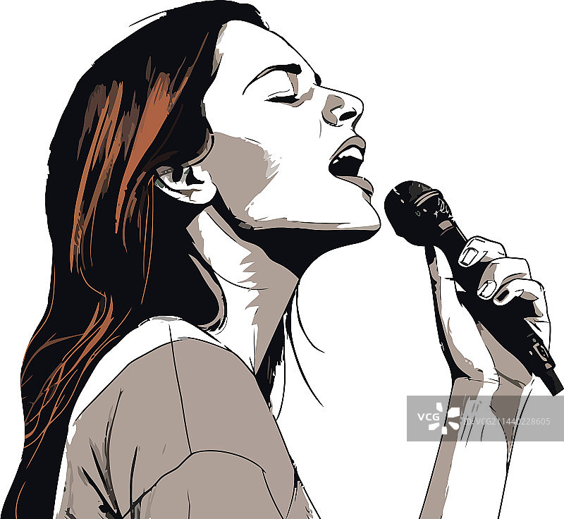 一位年轻的歌手表演摇滚卡拉OK图片素材