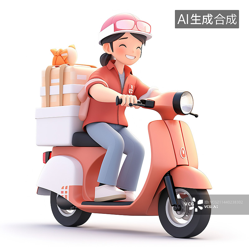 【AI数字艺术】骑电动车的女人插画图片素材