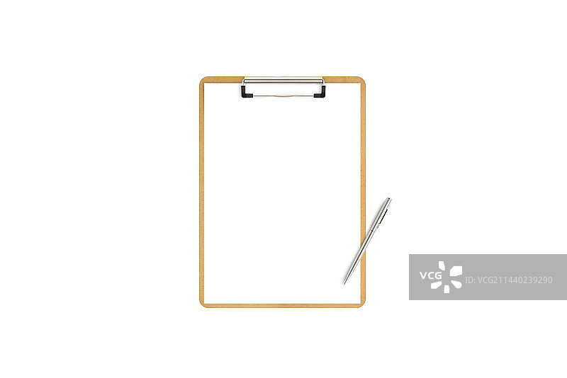 一只商务圆珠笔和带白色纸的书写板夹图片素材