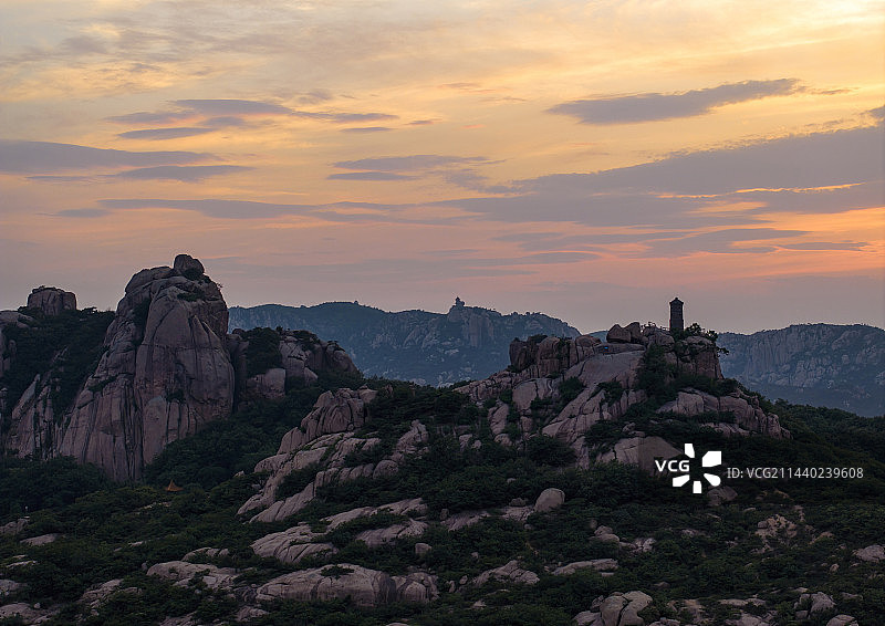 全景五莲山落日晚霞图片素材