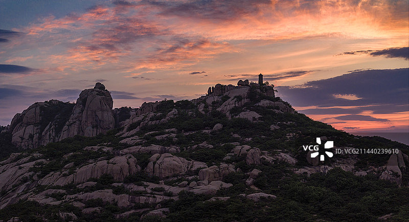 全景五莲山落日晚霞图片素材