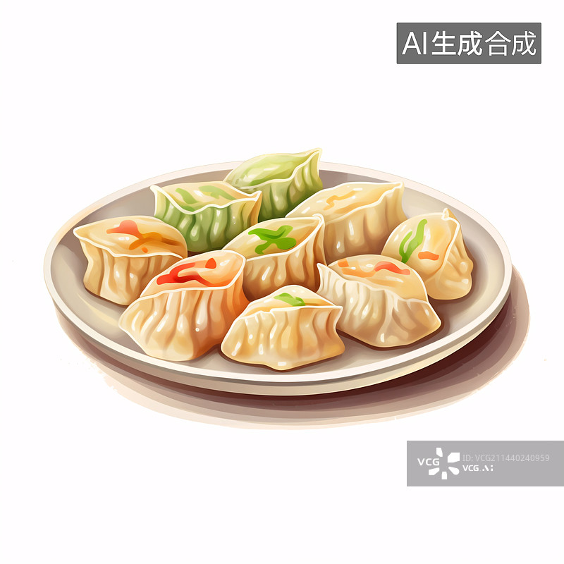 【AI数字艺术】一盘饺子，搭配一小蝶酱料，中华传统美食，节日食物。图片素材