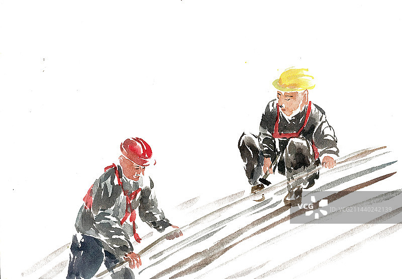 房顶上的钢筋工图片素材