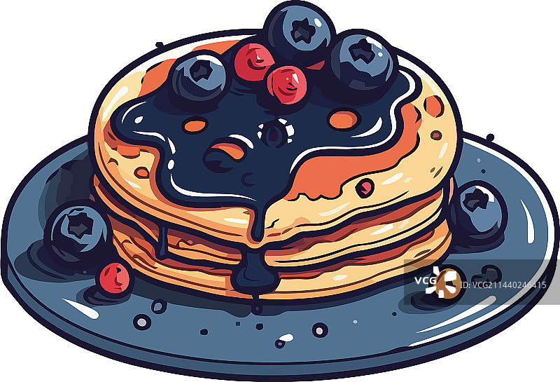 搭配新鲜水果糖浆的美味蓝莓煎饼图片素材