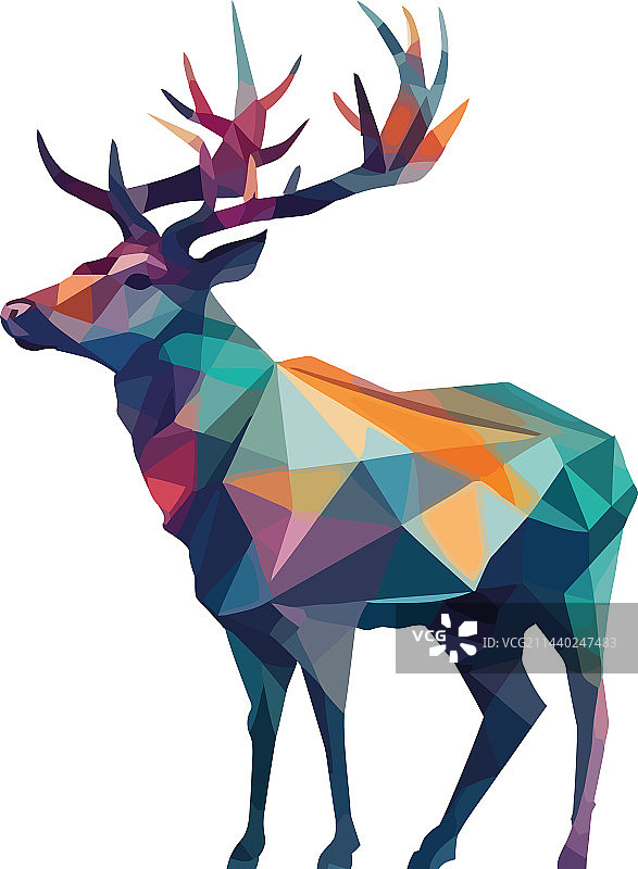 冬季森林中的几何鹿剪影图片素材