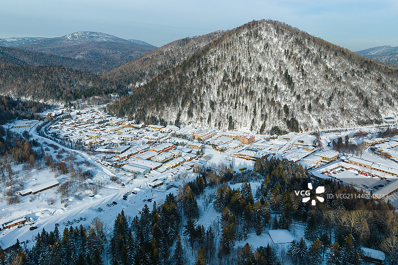 黑龙江雪乡冬季风光航拍图片素材