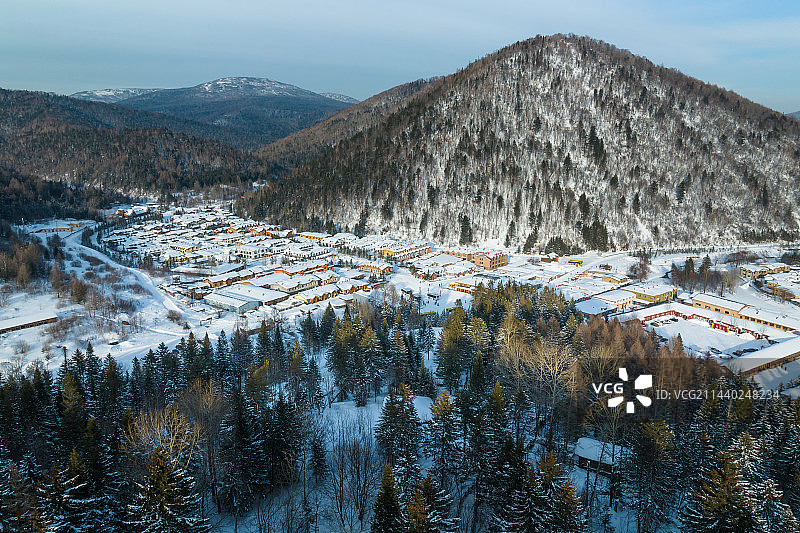 黑龙江雪乡冬季风光航拍图片素材