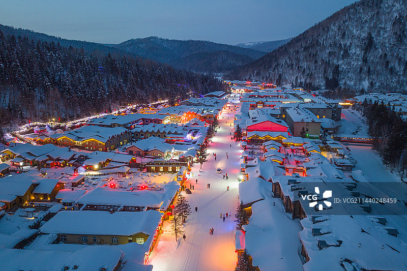 黑龙江雪乡冬季夜景风光图片素材