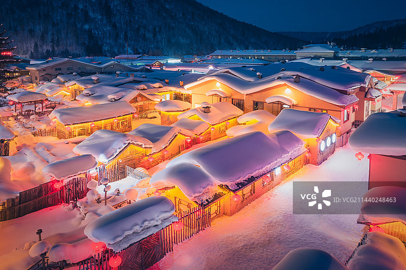 黑龙江雪乡冬季夜景风光图片素材