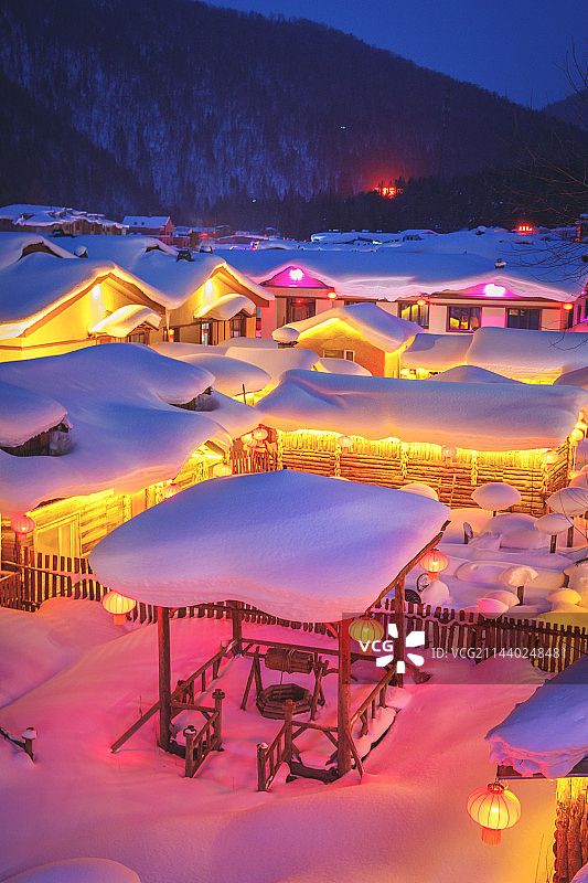 黑龙江雪乡冬季夜景风光图片素材