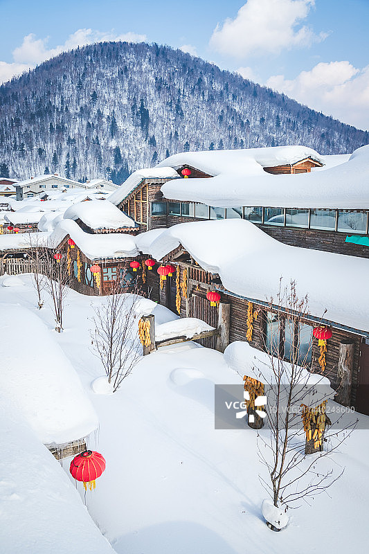 黑龙江雪乡冬季风光航拍图片素材