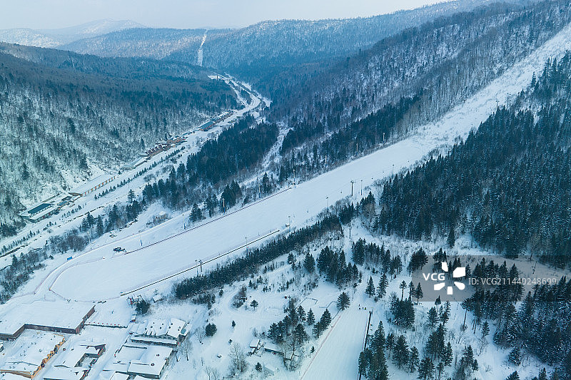黑龙江雪乡滑雪场航拍景观图片素材