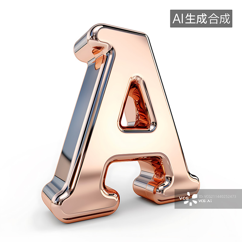 【AI数字艺术】大写字母A金属质感三维立体元素图片素材