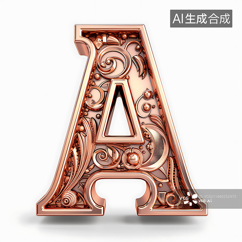【AI数字艺术】大写字母A金属质感三维立体元素图片素材