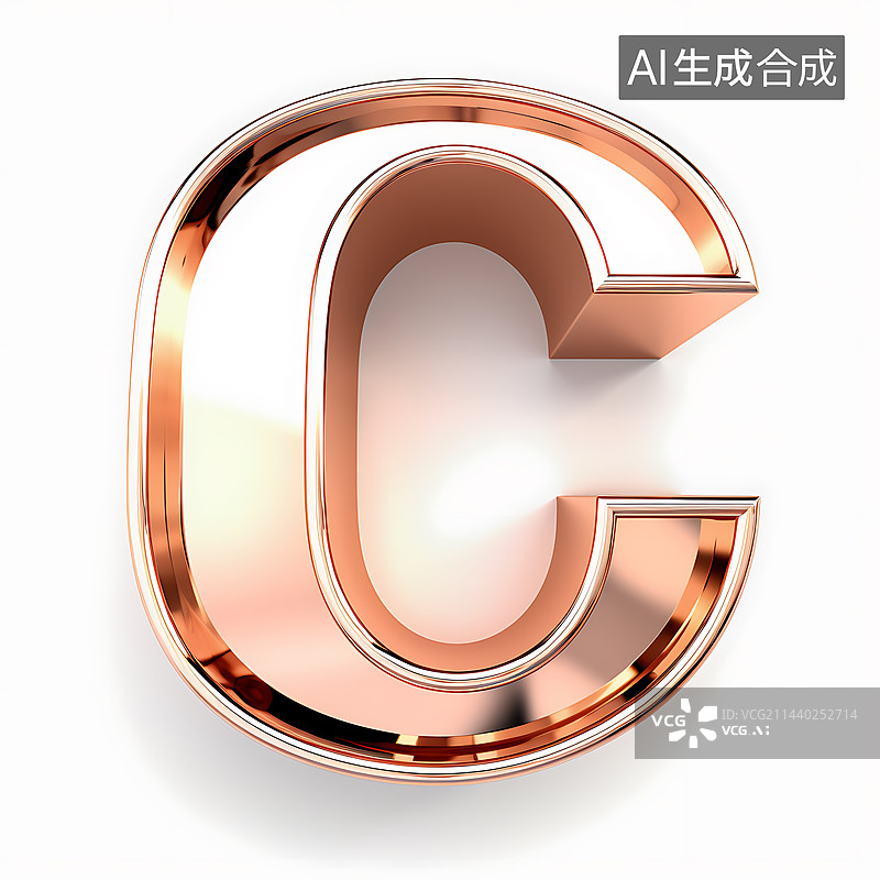【AI数字艺术】大写字母C金属质感三维立体元素图片素材
