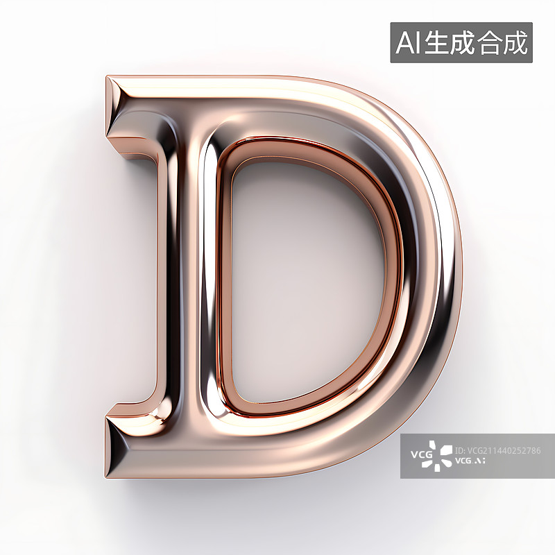 【AI数字艺术】大写字母D金属质感三维立体元素图片素材