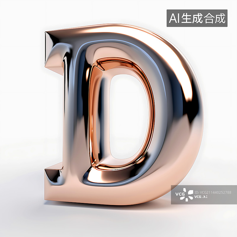 【AI数字艺术】大写字母D金属质感三维立体元素图片素材