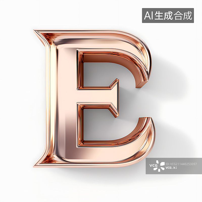 【AI数字艺术】大写字母E金属质感三维立体元素图片素材