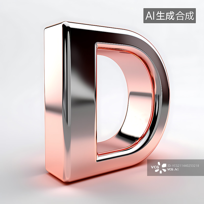 【AI数字艺术】大写字母D金属质感三维立体元素图片素材