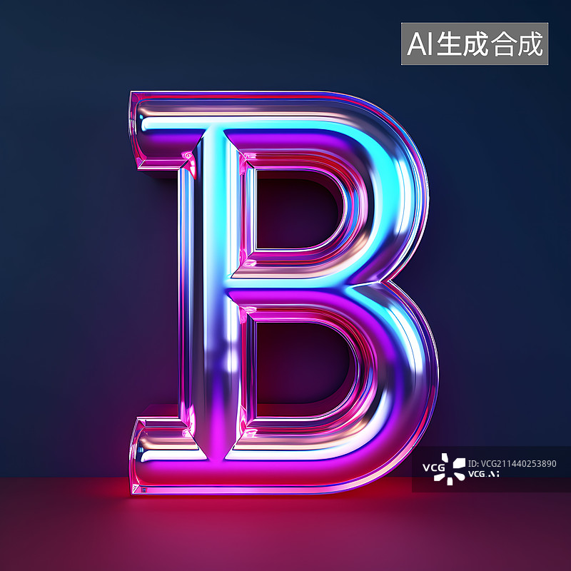 【AI数字艺术】大写字母B透明玻璃质感全息色彩三维立体元素图片素材