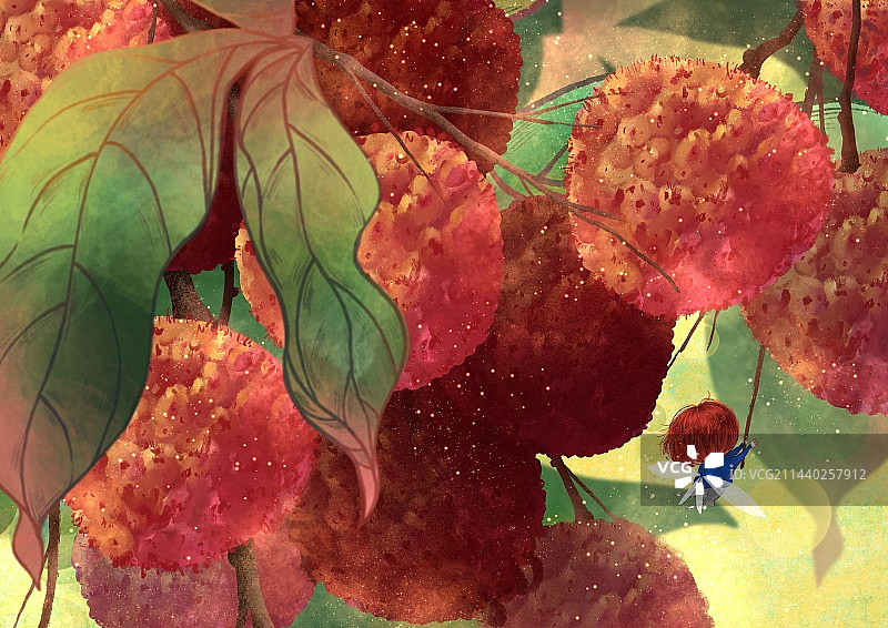 二十四节气精灵花鸟鱼虫插画儿童插画彩色红橙黄蓝青蓝紫色荷花麦田水湖春夏秋冬图片素材