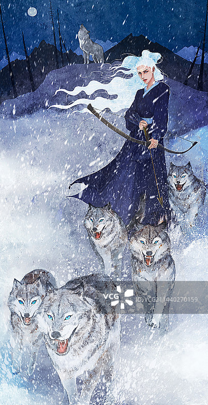 古风人物狼群狩猎插画图片素材