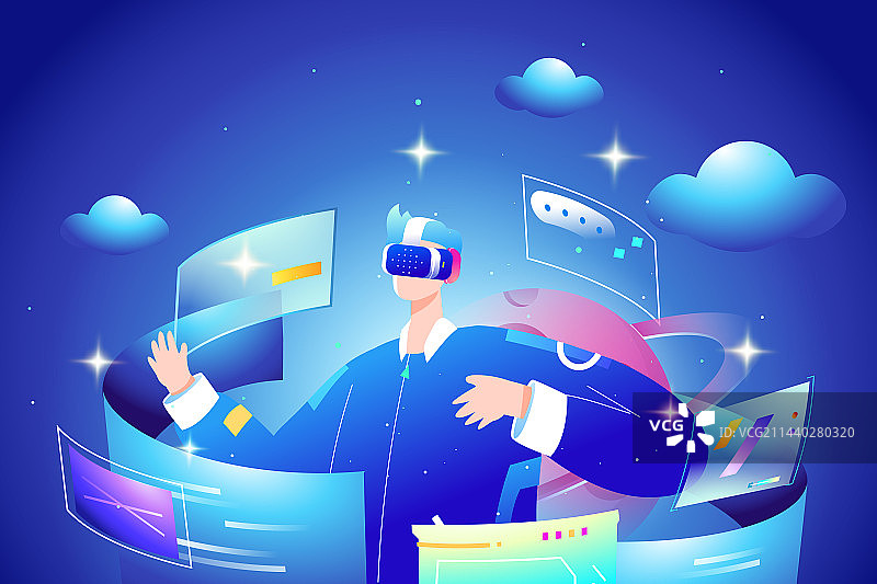 卡通宇航员职业朋友团队互联网物联网万物互联卫星信号虚拟现实体验娱乐休闲商务招商科技概念渐变矢量插画图片素材