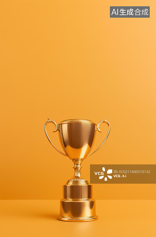 【AI数字艺术】橙色背景下的奖杯特写镜头图片素材