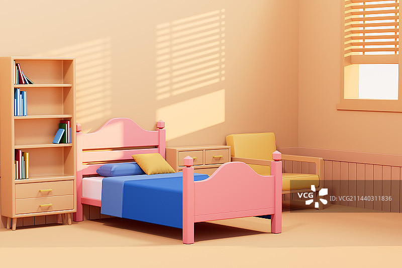 3D渲染的卡通风格卧室图片素材