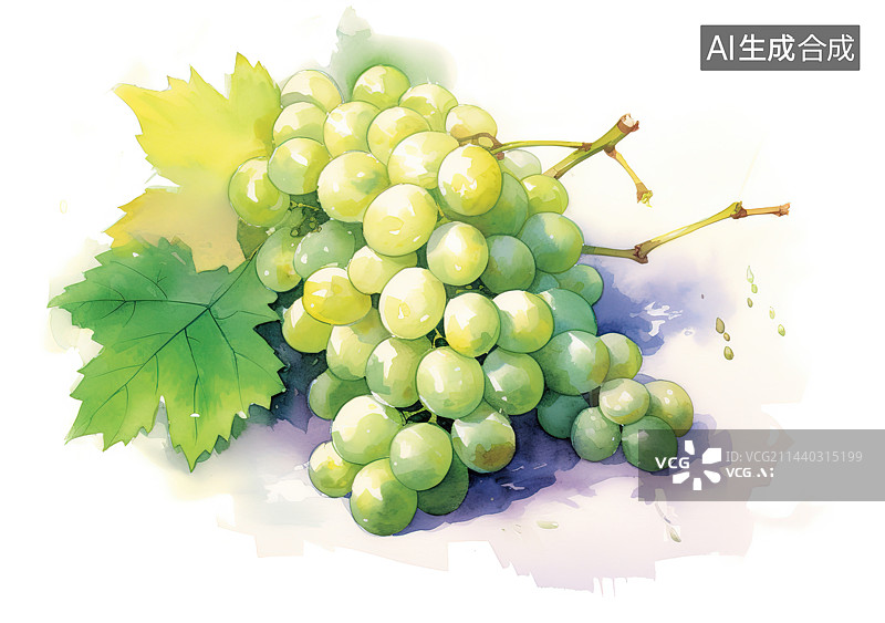 【AI数字艺术】一串美味的白葡萄图片素材