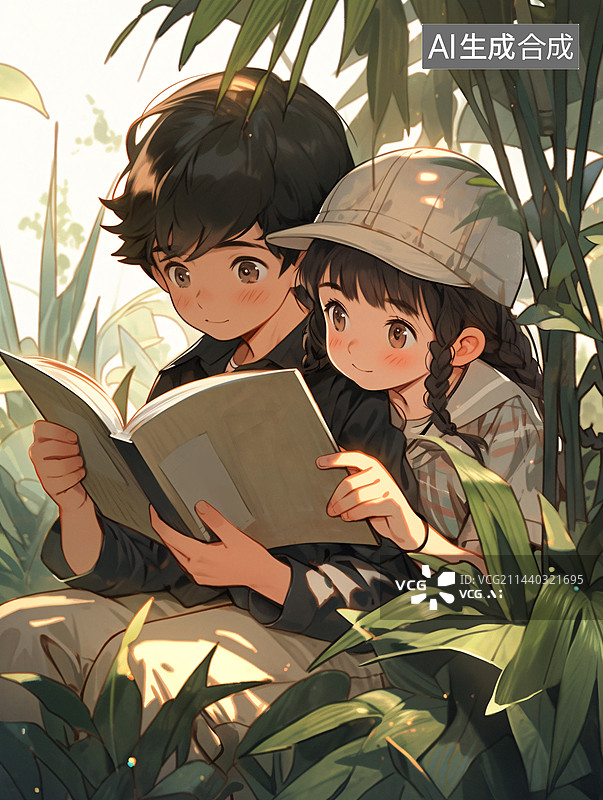 【AI数字艺术】同学图书馆看书情侣青春图片素材