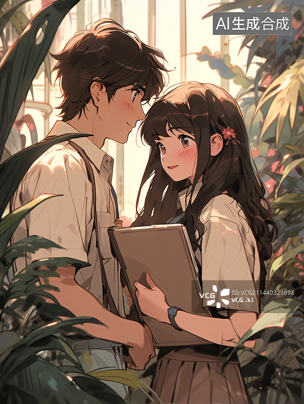 【AI数字艺术】同学图书馆看书情侣青春图片素材