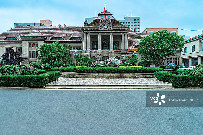 中国非都市风光拍摄主题，山东市天桥区胶济铁路博物馆的欧洲风格建筑物，户外白昼无人图像摄影图片素材