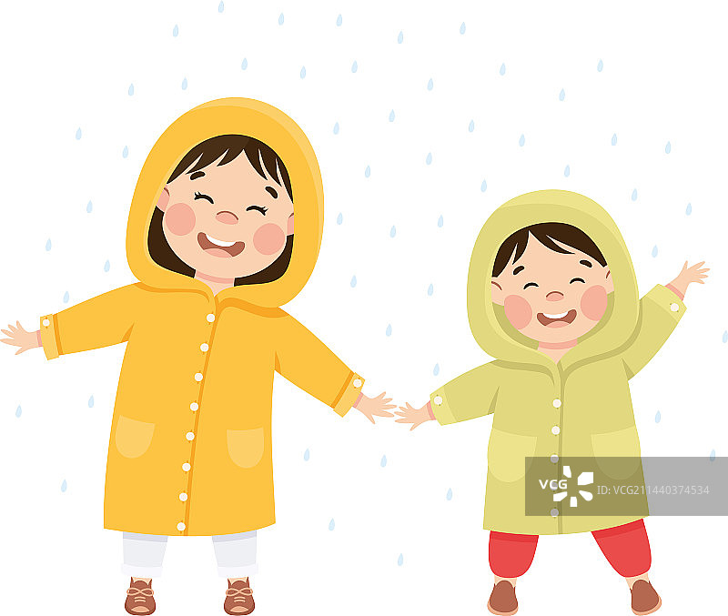 快乐女孩雨中漫步嬉戏图片素材